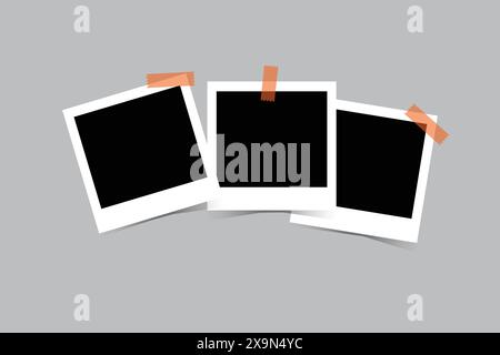 Black empty realistic Photo Frame Mockup on white background. Photography album template. Blank Image for memory on scrapbook Pro Vector Stock Vector