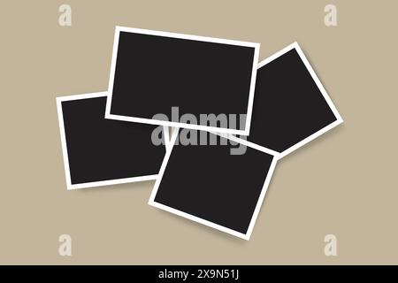 Black empty realistic Photo Frame Mockup on white background. Photography album template. Blank Image for memory on scrapbook Pro Vector Stock Vector