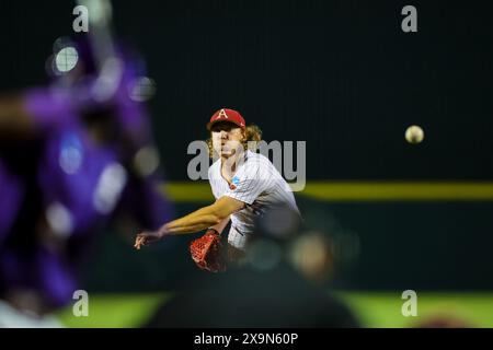 June 1, 2024: Razorback pitcher Hagen Smith #33 watches as his ball is ...