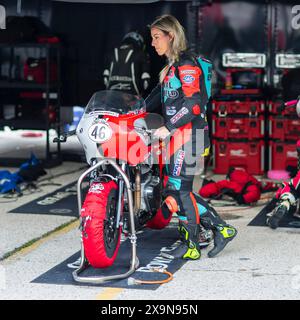 June 01, 2024: Royal Enfield riders (L-R) #46 Lucy Blondel, #1 Mikayla ...