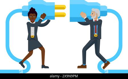 Connecting Electrical Plug Together People Concept Stock Vector