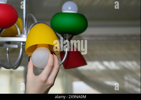 a lamp with LED lamps. replacement of the lamp concept. Stock Photo