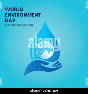 World Environment Day Design drops of water with hand Concept, perfect for social media post templates, posters, Stock Vector