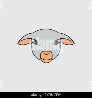 Sheep Head From Front. Cartoon Style. Vector Stock Vector