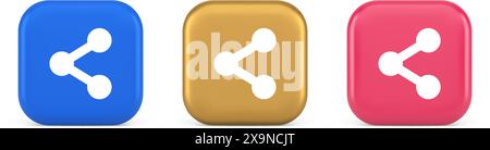Decentralize compound connection encrypted network button connective management 3d realistic blue gold and pink icons. Decentralization structure bloc Stock Vector