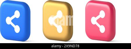 Decentralize compound connection encrypted network button connective management 3d realistic blue gold and pink icons. Decentralization structure bloc Stock Vector
