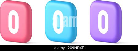 Zero character number button digital sign for math counting cyberspace communication 3d realistic speech bubble pink blue and purple icons. Null basic Stock Vector
