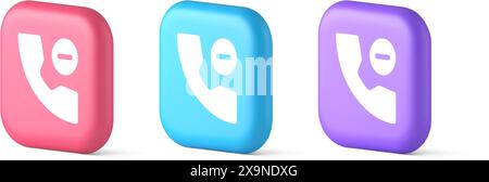 Phone call delete contact communication button remotely voice conversation web interface app 3d realistic pink blue and purple icons. Telephone operat Stock Vector