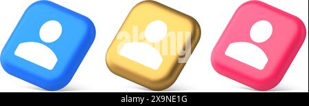 Contact staff call button corporate member communication chat internet service 3d realistic blue gold and pink icons. Social network account user avat Stock Vector
