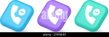 Phone call delete contact communication button remotely voice conversation web interface app 3d realistic blue purple and green icons. Telephone opera Stock Vector