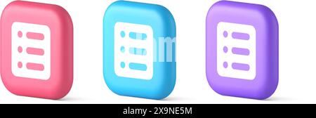 To do list agenda important message button planner business organizer time management 3d realistic speech bubble pink blue and purple icons. Note list Stock Vector
