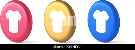 T shirt online shopping button internet order purchasing 3d realistic blue gold and pink icons. Casual clothing store uniform garment apparel wear sto Stock Vector