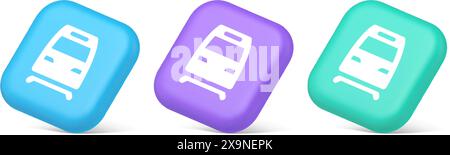 Train railway subway locomotive button rail passenger transportation travel 3d realistic blue purple and green icons. Railroad engine transit track tr Stock Vector