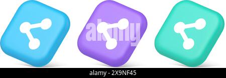 Decentralize compound connection encrypted network button connective management 3d realistic blue purple and green icons. Decentralization structure b Stock Vector