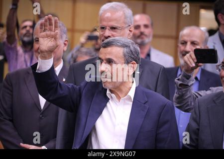 June 2, 2024, Tehran, Iran: Former Iranian president MAHMOUD AHMADINEJAD arrives to speak to the media after registering his candidacy for Iran's upcoming presidential election in Tehran. The hardline former president, 67, held the post for two consecutive terms from 2005 to 2013, with his tenure marked by incendiary remarks on Israel and standoffs with the West, especially over Iran's nuclear program. Like all presidential hopefuls, his bid is pending the approval of the Guardian Council, a conservative-dominated 12-strong body of jurists that vets all candidates for public office. Credit: ZU Stock Photo