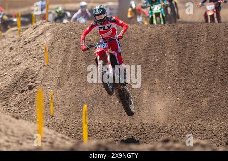 Sacramento, California, USA. June 01 2024 Sacramento, CA USA Chance Hymas Team Honda HRC(48) gets air on turn 17 during the Pro Motocross Championship 250 heat # 1 at Hangtown Classic Sacramento, CA Thurman James/CSM Credit: Cal Sport Media/Alamy Live News Stock Photo