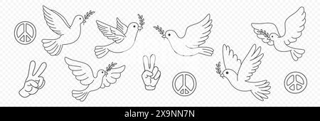Vector Symbols of Peace - Hand Gesture, Dove, Olive Branch Design Template Set. Pacifist Icons, Vector Illustration Stock Vector