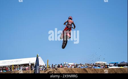 Sacramento, California, USA. June 01 2024 Sacramento, CA USA Jo Shimoda Team Honda HRC(30) gets big air off jump 17 during the Pro Motocross Championship 250 heat # 1 at Hangtown Classic Sacramento, CA Thurman James/CSM Credit: Cal Sport Media/Alamy Live News Stock Photo