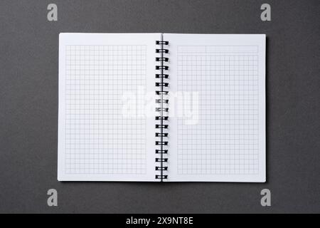 Checkered and spiral notebook on a dark gray table Stock Photo