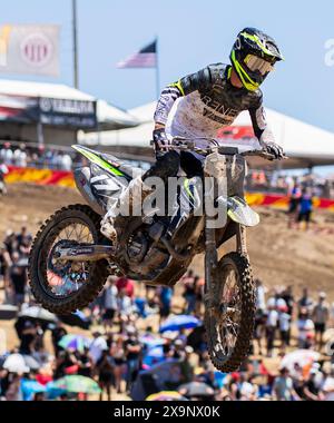 Sacramento, California, USA. June 01 2024 Sacramento, CA USA Joey Savatgy Triumph Racing(17)gets air on jump 19 during the Pro Motocross Championship 250 heat # 1 at Hangtown Classic Sacramento, CA Thurman James/CSM Credit: Cal Sport Media/Alamy Live News Stock Photo