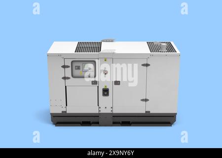 Mobile diesel generator for emergency electric power top view 3d render on blue Stock Photo