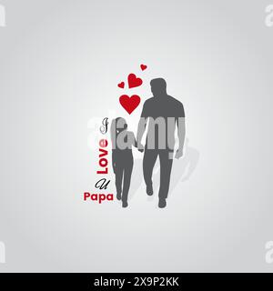 Father's Day creative typography logo lettering symbol of love care with Dad and children, Pure relation with father concept for corporate tie bow Stock Vector