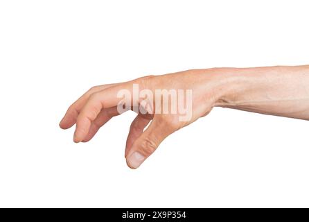 Hand white finger human person background arm showing. Grab take body adult skin gesture sign caucasian symbol communication concept. Hold thumb up ma Stock Photo