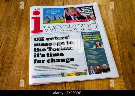 1-2 June 2024. Front page headline in i weekend reads UK voters' message to the Tories: it's time for change. Stock Photo