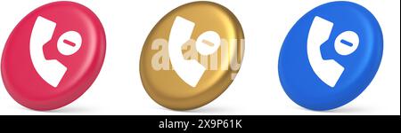 Phone call delete contact communication button remotely voice conversation web interface app 3d realistic pink gold blue icons. Telephone operation in Stock Vector