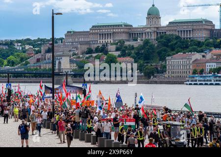 EP election campaign/ Fidesz, Budapest, Hungary UNGARN, 01.06.2024, Budapest V. Bezirk. Als Teil ihrer Wahlkampagne fuer die Europa- und Kommunalwahlen am 9. Juni organisiert die Regierungspartei Fidesz einen weiteren Friedensmarsch BÃ *** EP election campaign Fidesz, Budapest, Hungary HUNGARY, 01 06 2024, Budapest V district As part of its election campaign for the European and local elections on 9 June, the ruling party Fidesz is organizing another peace march BÃ Copyright: MartinxFejer/estost.net Fejer24060101 Stock Photo