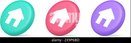 Home page button house web symbol cyberspace application interface 3d realistic green pink and purple icons. Homepage browser address for internet com Stock Vector