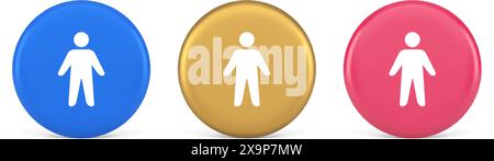 People member user button unrecognizable person human body web application 3d realistic blue gold and pink icons. Employee avatar man staff private in Stock Vector