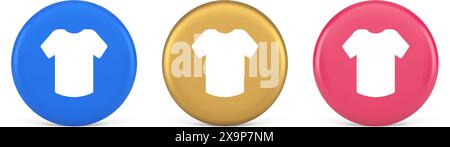 T shirt online shopping button internet order purchasing 3d realistic blue gold and pink icons. Casual clothing store uniform garment apparel wear sto Stock Vector