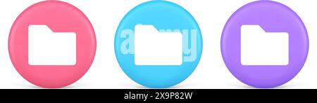 File folder archive directory button cyberspace digital document storage organizing 3d realistic pink blue and purple icons. Data information organiza Stock Vector