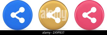 Decentralize compound connection encrypted network button connective management 3d realistic blue gold and pink icons. Decentralization structure bloc Stock Vector