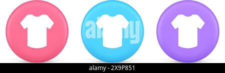 T shirt online shopping button internet order purchasing 3d realistic pink blue and purple icons. Casual clothing store uniform garment apparel wear s Stock Vector
