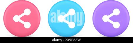 Decentralize compound connection encrypted network button connective management 3d realistic pink blue and purple icons. Decentralization structure bl Stock Vector