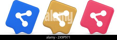 Decentralize compound connection encrypted network button connective management 3d realistic speech bubble blue gold and pink icons. Decentralization Stock Vector