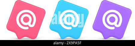 Email address digital symbol button internet chatting cyberspace communication 3d realistic speech bubble pink blue and purple icons. Mail electronic Stock Vector