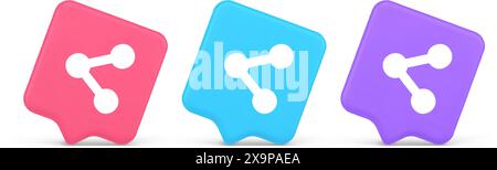 Decentralize compound connection encrypted network button connective management 3d realistic speech bubble pink blue and purple icons. Decentralizatio Stock Vector