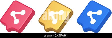 Decentralize compound connection encrypted network button connective management 3d realistic speech bubble blue gold and pink icons. Decentralization Stock Vector