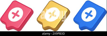 Plus add button mathematical addition symbol 3d realistic speech bubble blue gold and pink icons. Calculation math user interface panel accounting dat Stock Vector