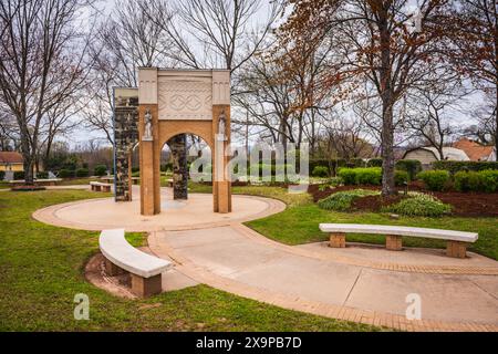 Monument at the high school that was the site of pivotal desegregation events in 1957. Stock Photo