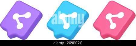 Decentralize compound connection encrypted network button connective management 3d realistic speech bubble purple blue and pink icons. Decentralizatio Stock Vector