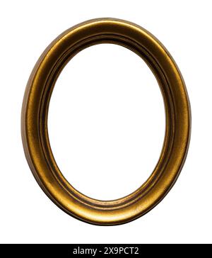 Empty Gold Oval Photo Frame Cut Out on White. Stock Photo