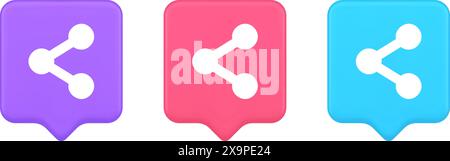 Decentralize compound connection encrypted network button connective management 3d realistic speech bubble pink blue and purple icons. Decentralizatio Stock Vector