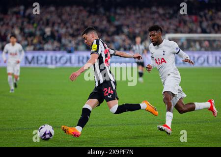 Miguel Almiron of Newcastle controls the ball during the Exhibition match between Tottenham and Newcastle at the MCG on May 22, 2024 in Melbourne, Aus Stock Photo