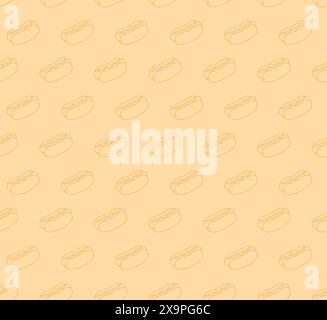 Hand drawn hotdog seamless pattern. Simple hot dog doodle background, vector illustration. Stock Vector