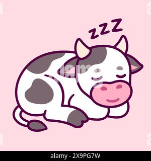 Cute cartoon baby cow sleeping. Adorable kawaii calf hand drawn doodle. Vector clip art illustration. Stock Vector