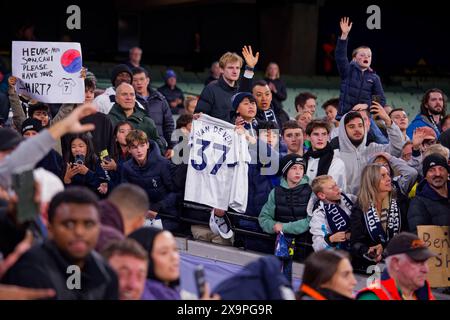 Tottenham fans show their support after the Exhibition match between Tottenham and Newcastle at the MCG on May 22, 2024 in Melbourne, Australia Stock Photo